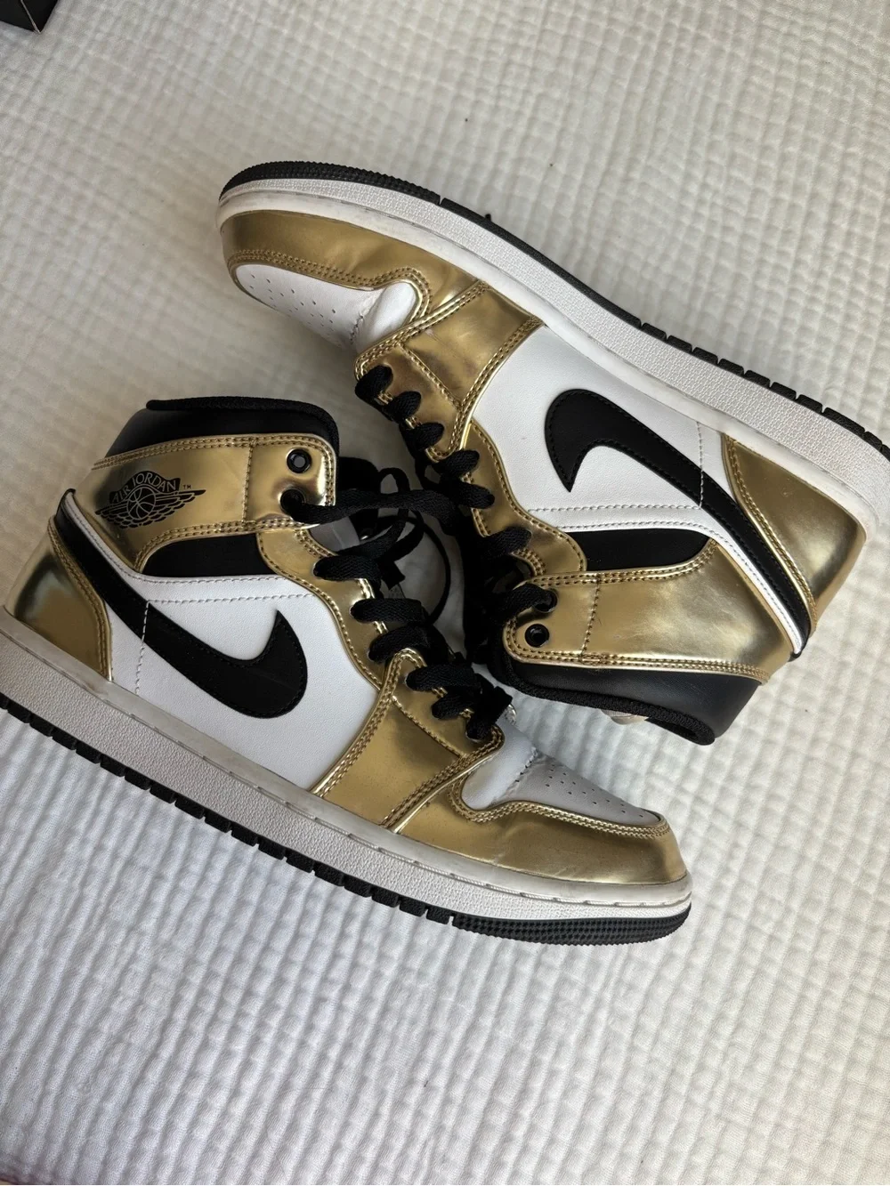 Jordan High-Top Sneakers in Gold, White & Black